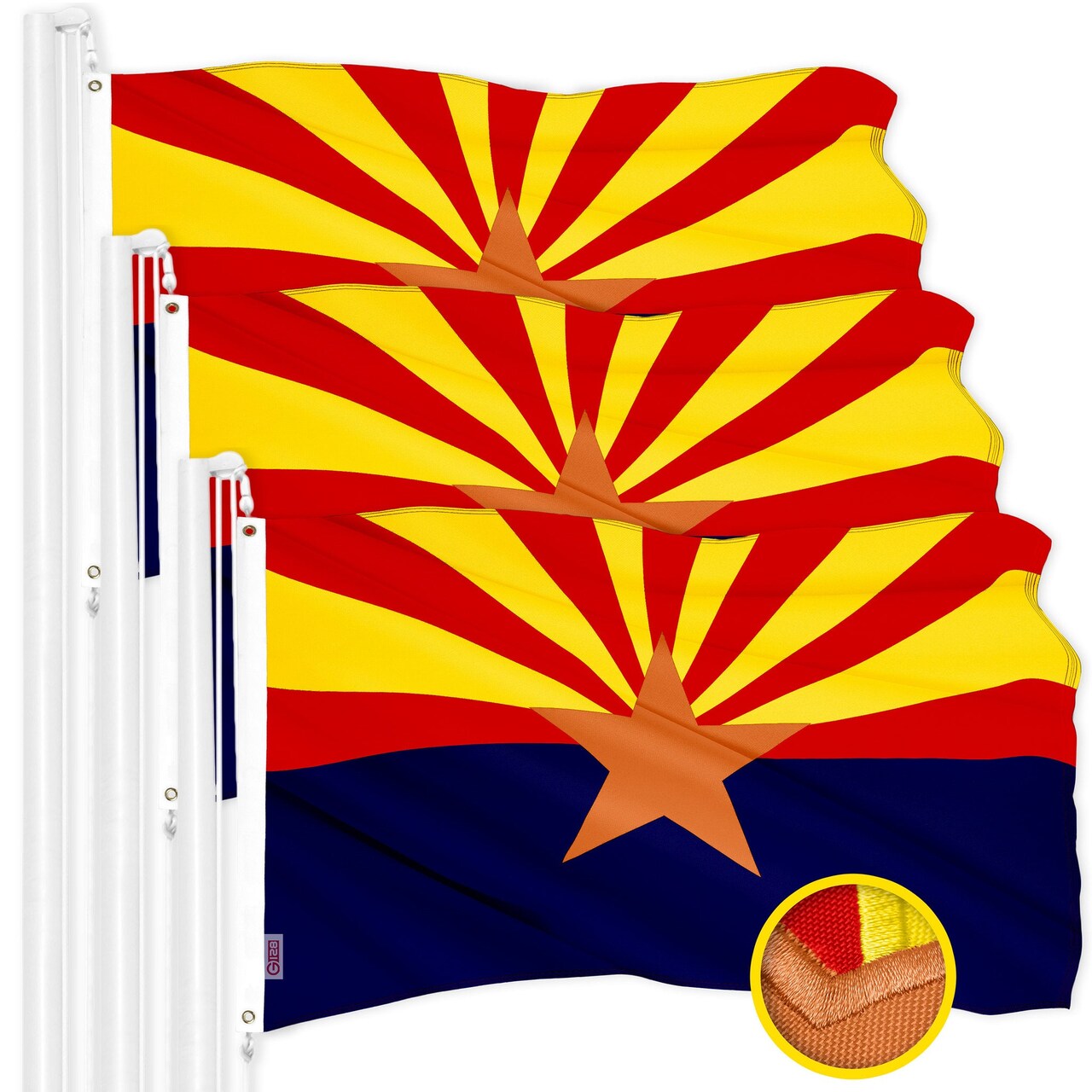 G128 3 Pack: Arizona AZ | 4x6 Ft | ToughWeave Series Embroidered 300D Polyester | Embroidered Design, Indoor/Outdoor, Brass Grommets